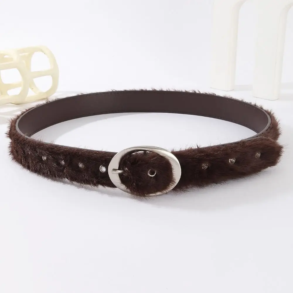 Vintage Trendy Design Faux Fur Belts Luxury Y2K Imitation Rabbit Fur Belt Punk All-match Furry Belt Women Fashion