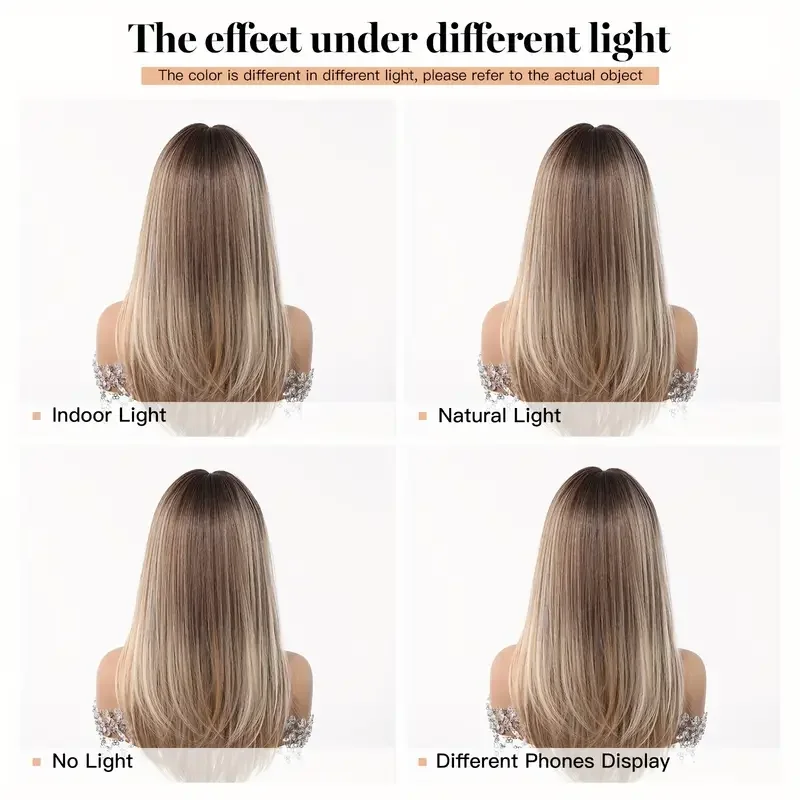 Natural Layered Hair Wigs For Women Daily Party Use Brown Ombre Synthetic Wigs Long Straight Fake Hair With Bangs Heat Resistant image 5