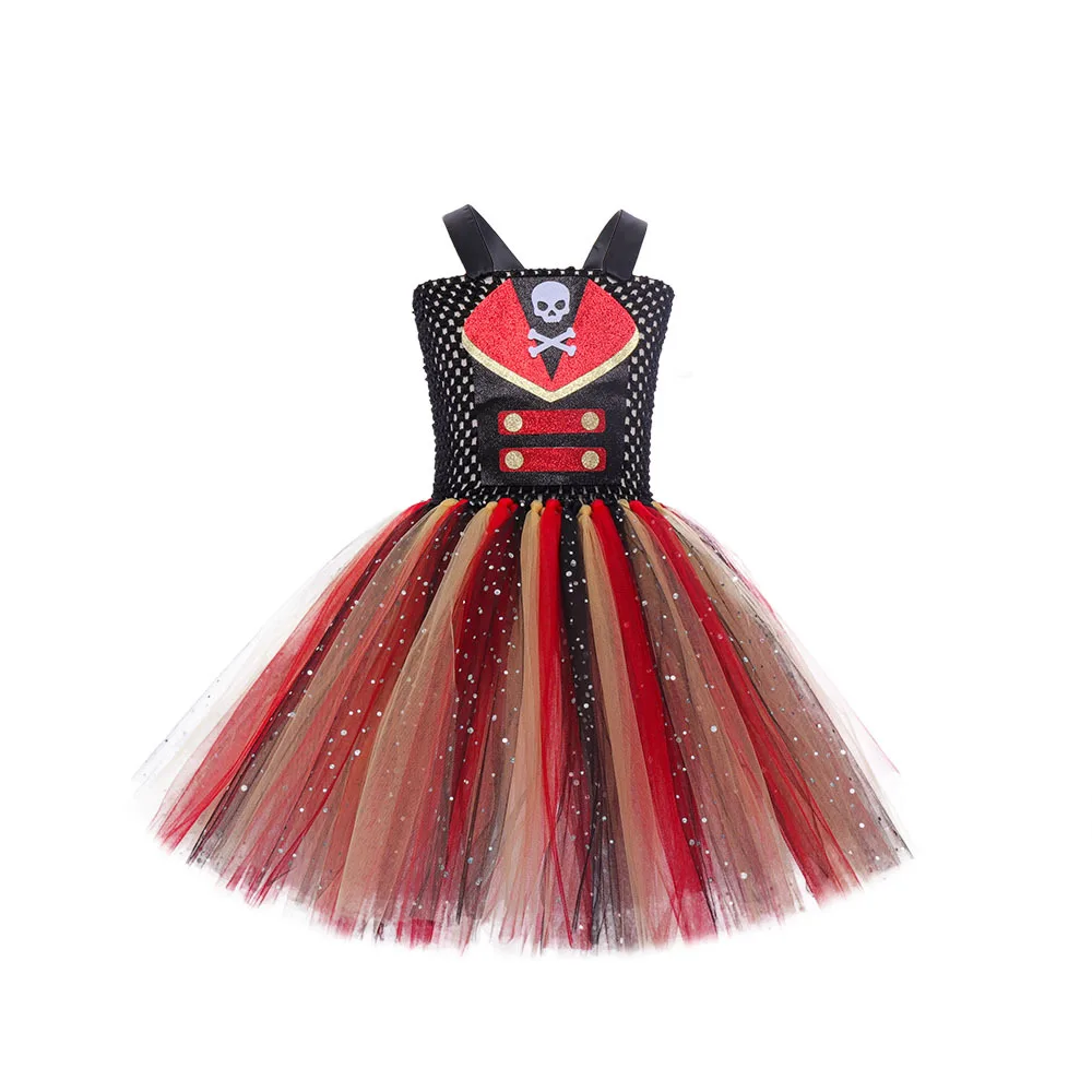 Halloween Role Play Pirate Mesh Tulle Tutu Dress With Accessory Stage Show Outfit Holiday Party Fancy Birthday Carnival Clothing
