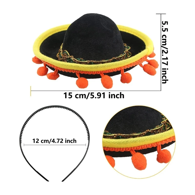 Cappello da sombrero messicano Cerchi per capelli Festival Costume da festa Fascia per fotografia Puntelli Cappello Accessori