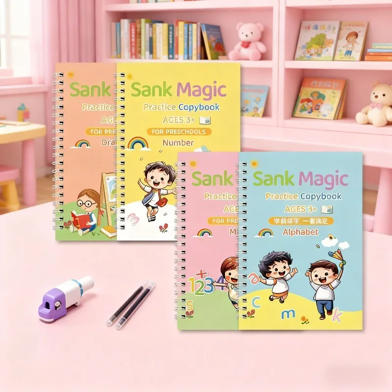 Children's Groove Control Pen Practice Calligraphy, English Alphanumeric Mathematical Drawing, Training Exercise Book