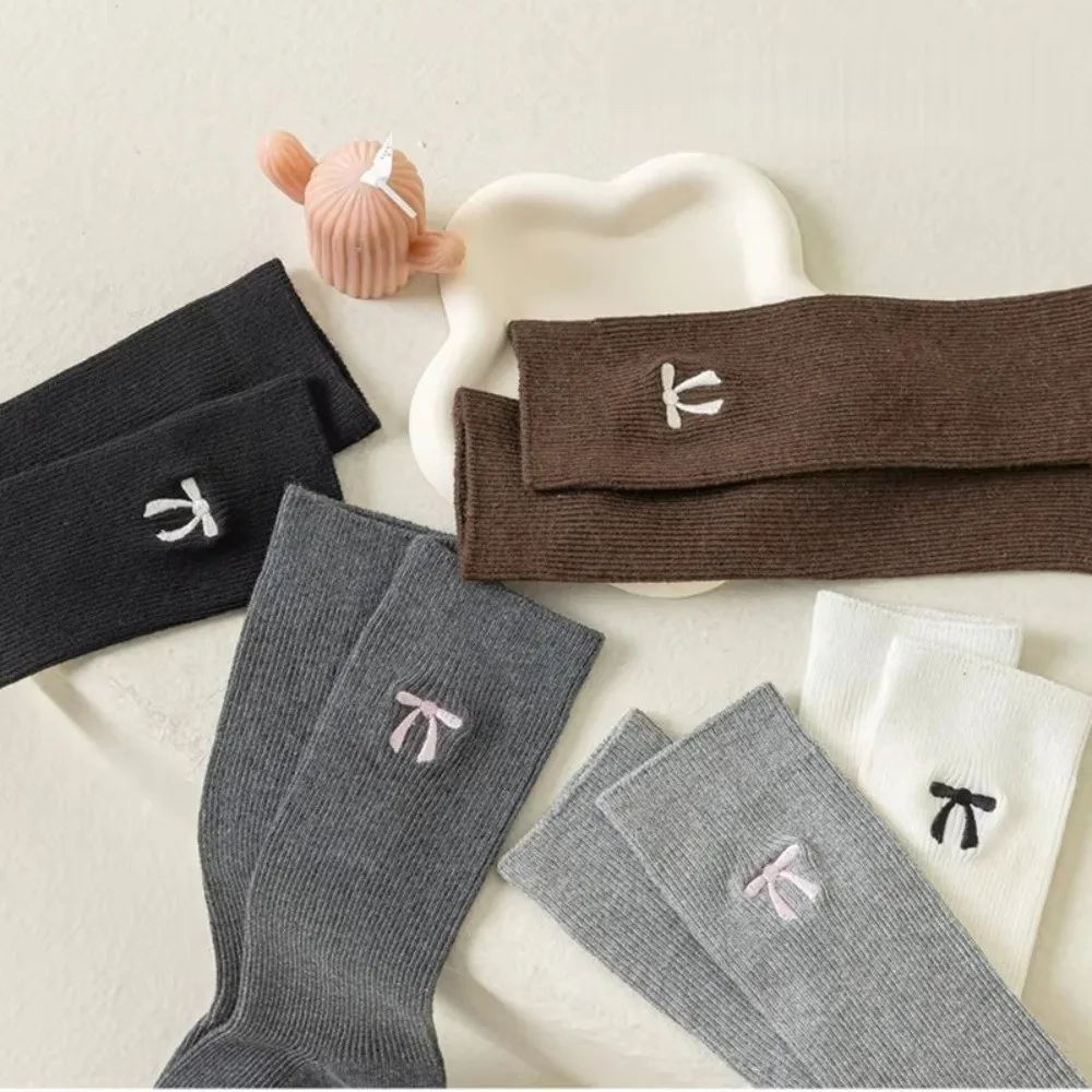 Cute Ribbed Knit Girls Knee High Socks Bow Detail Soft Breathable Long Tube Stockings Bow Long Socks Girls