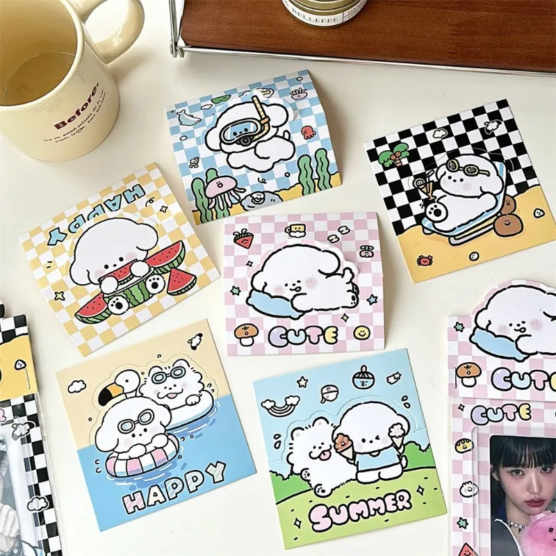 10Pcs Korean Cute Cartoon Puppy Grid Card Head Card Back Kpop Star 3 Inch Photo Card DIY Decor Packing Material Gift Packaging
