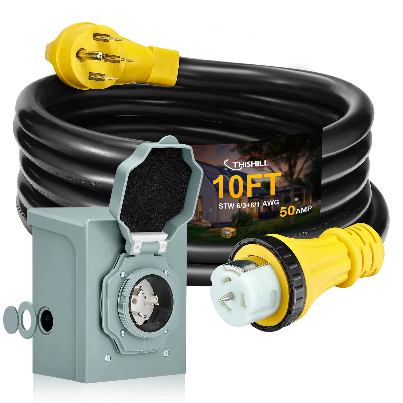 

Шнур генератора на 50 А с входной коробкой, удлинитель для автофургона длиной 10 футов, удлинитель генератора для автодома/генератора электричества