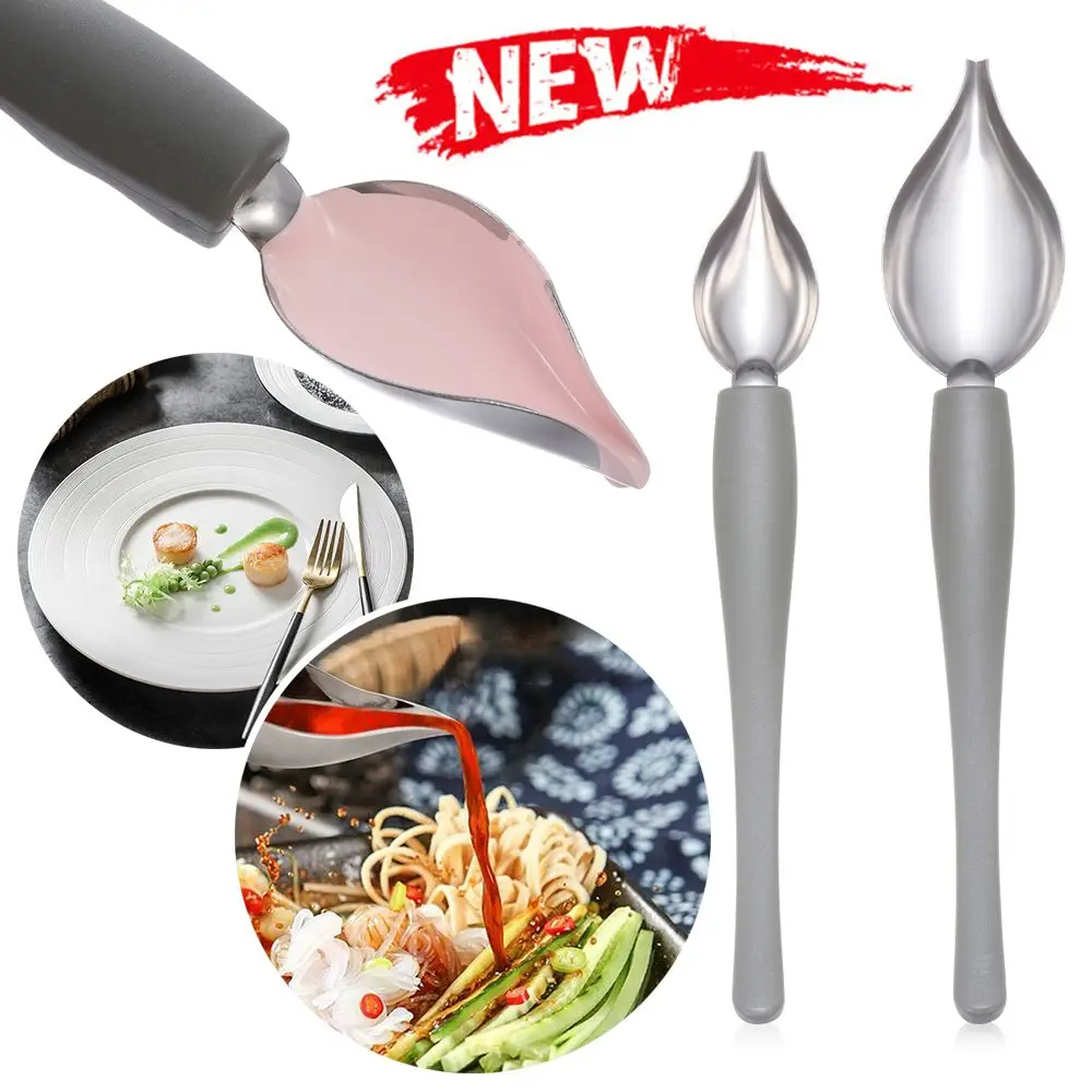 Decor Painting Pencil Spoon Stainless Steel Art Pencil Draw Design Kitchen Nozzle Spoon Chef Decoration Spoon Valon Sauce Spoon
