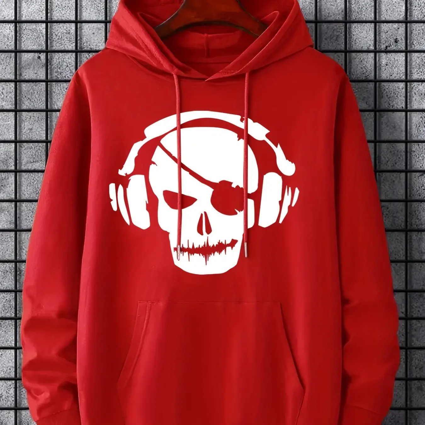 Roter Totenkopf-Kopfhörer-Grafik-Hoodie – lässige Streetwear für Männer/Frauen