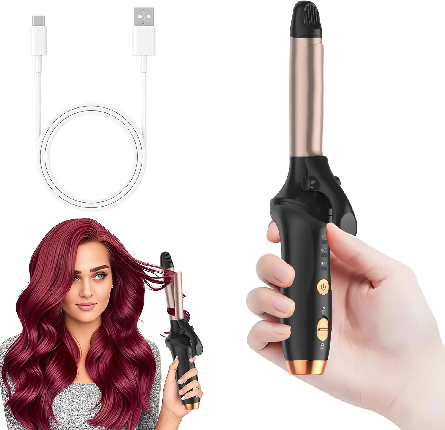 Cordless Curling Iron Negative Ion Hair Curler with Ceramic Barrel Rechargeable Wand for Travel and Home