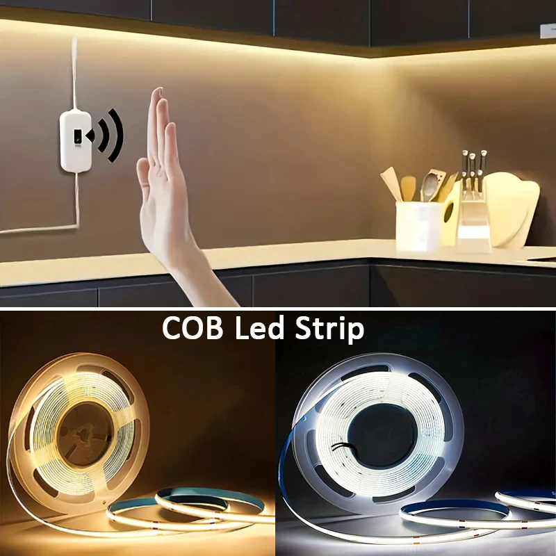 5V COB LED Strip Lights Hand Motion Sensor Dimming USB Power Strip Lamp for Kitchen TV Backlight Self-adhesive Tape