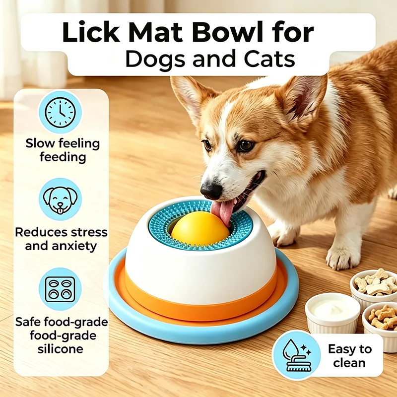 Pet Lick Mat Yogurt Licking Plate Slow Feeder for Dogs Cats Interactive Snack Bowl Promotes Dental Health Pet Feeding Accessory