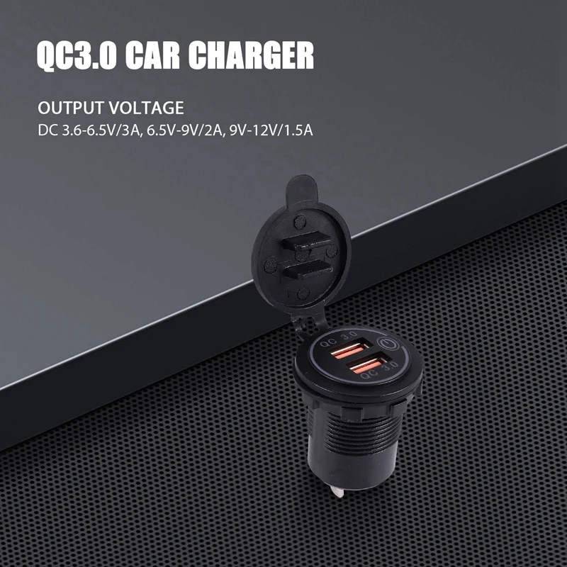 Quick Charge 3.0 Dual USB Car Charger 12V 36W USB Fast Charger With Switch For Boat Motorcycle Truck Golf Cart