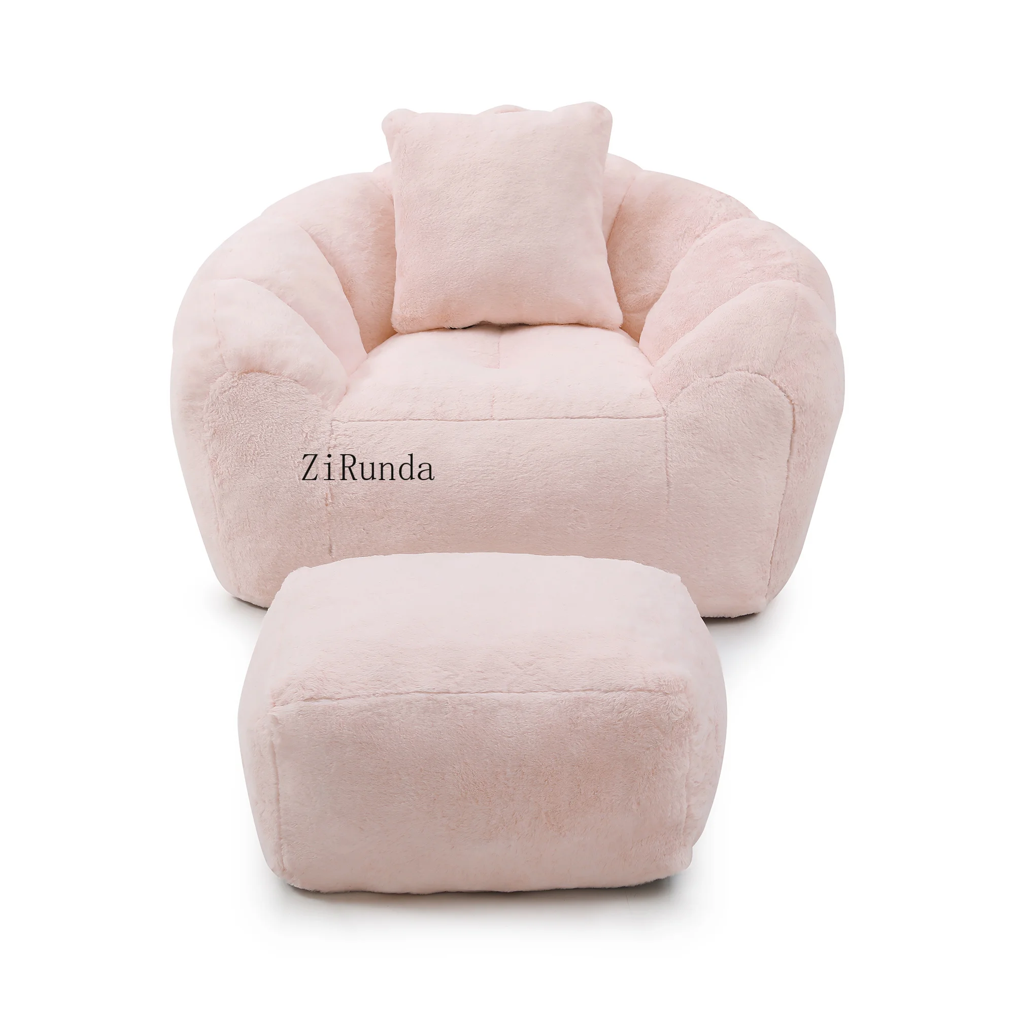 Giant oversized modern durable bean bag chair split backrest footstool artificial fur shell shape