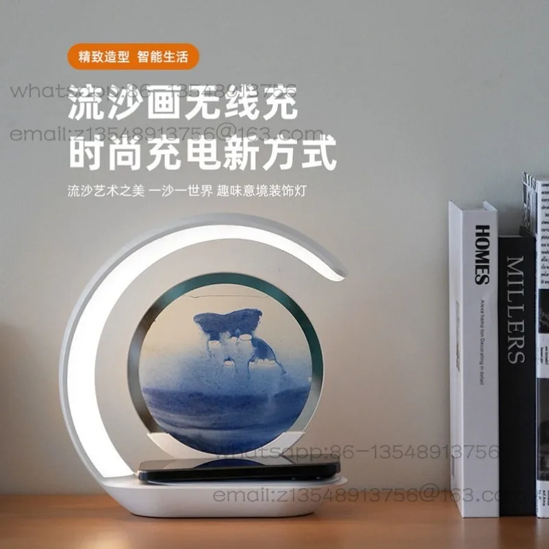 New product 3D quicksand painting night light living room creative ornament wireless charging desk bedroom furniture decoration