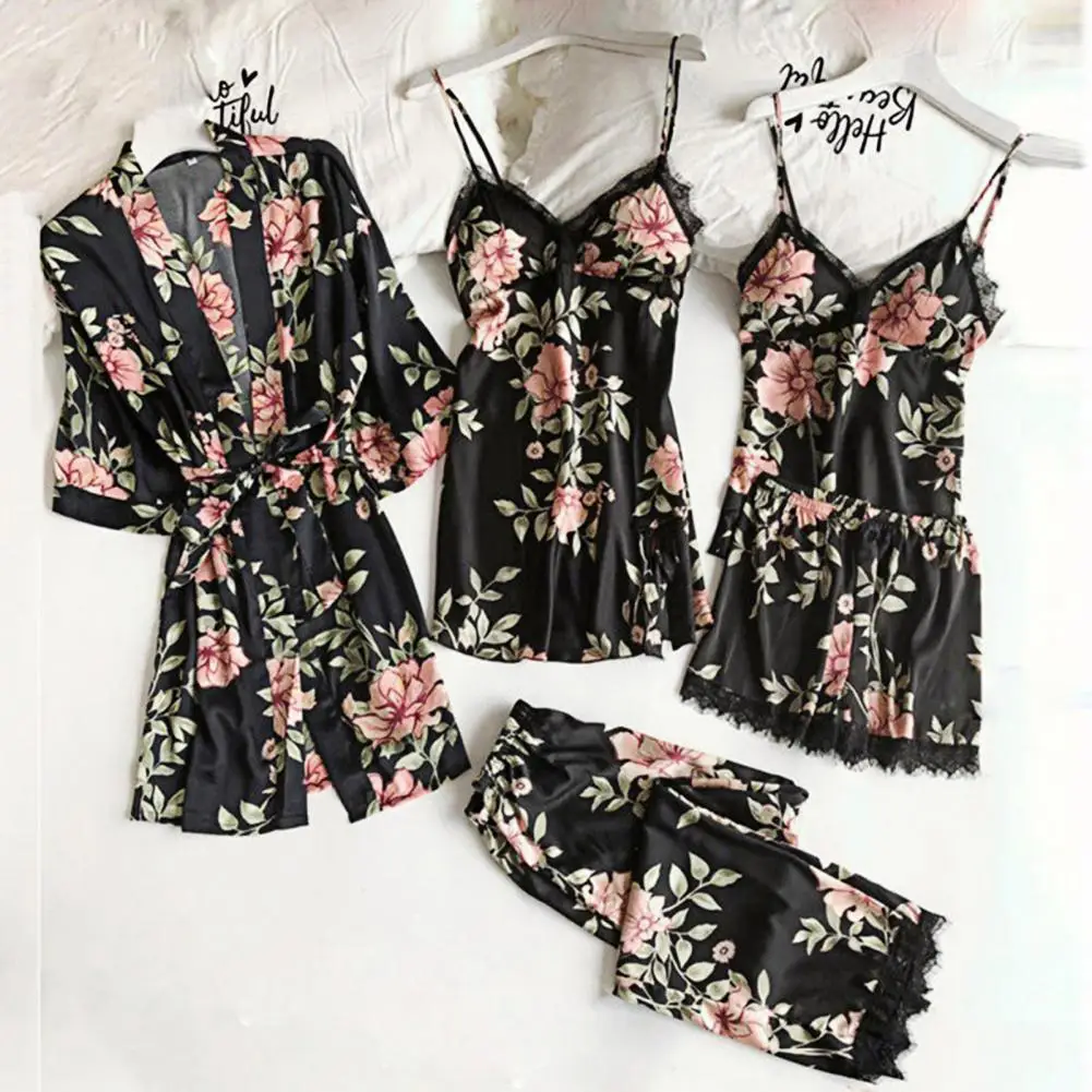 Women Night Clothes Set Short Pants Loose Type Lace-up V Neck Sleeveless Lady Nightie Set Women Sleepwear Set Patchwork