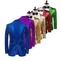 2024 Satin Lapel Gold Champagne Sequin Men Blazer Slim Fit, Stage Performance Banquet Wedding Suit, US Size Men Blazer Slim Fit