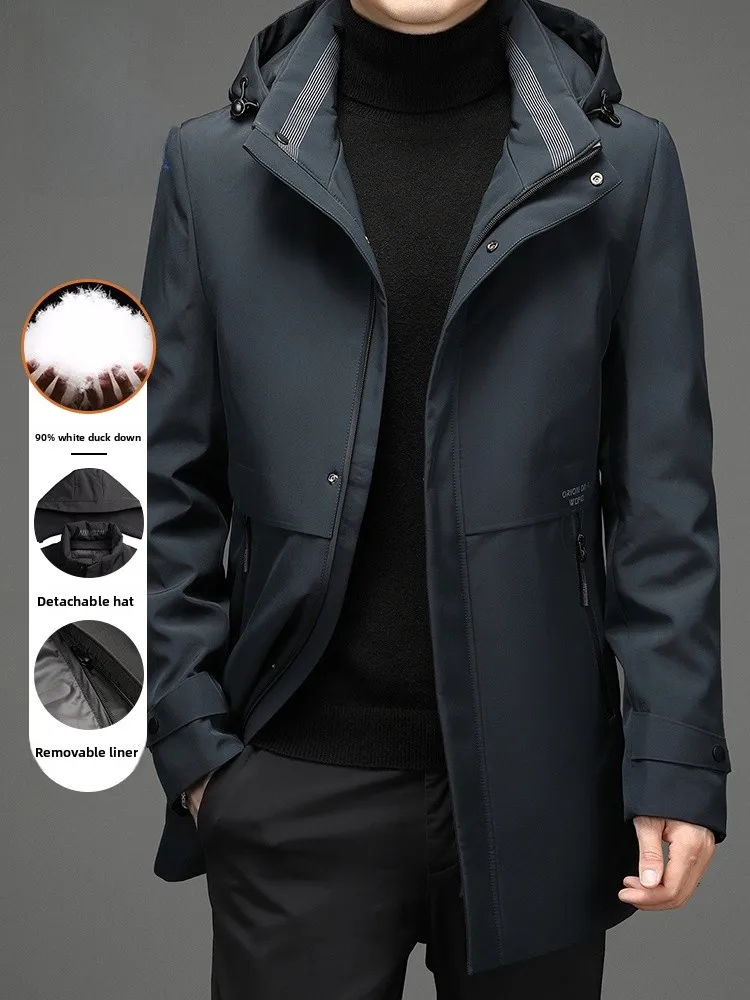 

Мужская удлиненная пуховая куртка Rn с 90% белым утиным пухом, зимнее повседневное модное деловое пальто для осени и зимы с капюшоном