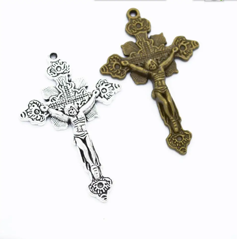 High Quality 4 Pieces/Lot 48*31mm Antique Silver Plated Cross Jewish Jesus Crucifix Charms For Diy Jewelry Making F0811