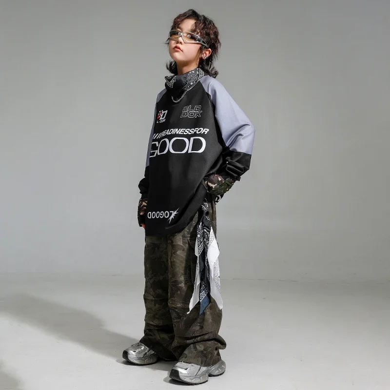 Ragazzi Abbigliamento Hip Hop Danza di strada Camo Pantaloni cargo Ragazze K-pop Jogging Abiti Bambini Jazz Set di vestiti sportivi Bambini Streetwear