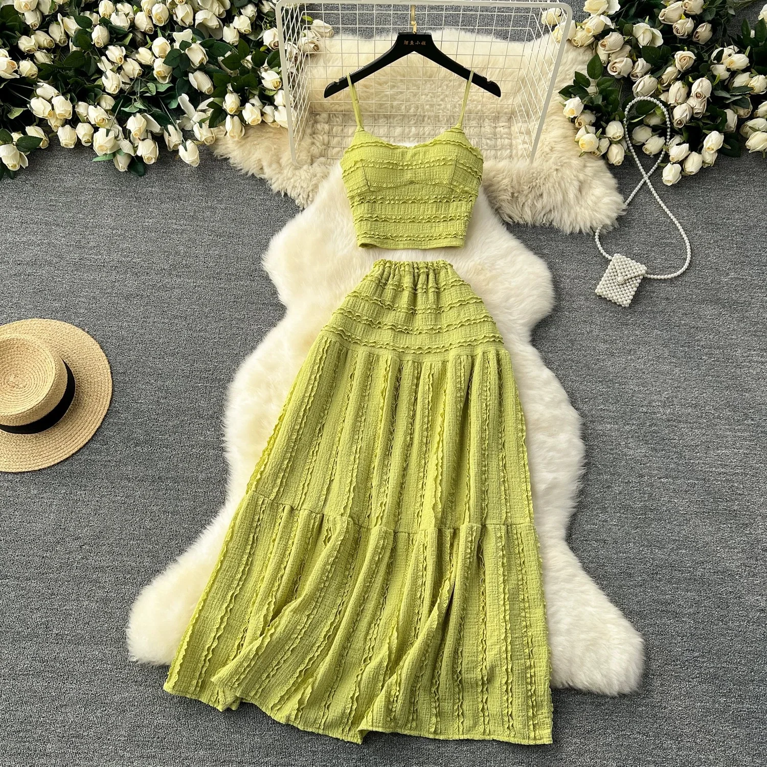 Dress Sets Women Two Piece Sets Skirt Set Sling Sleeveless V Neck Strapless Short Tops Long Skirts Slim High Waist A Line Y2k