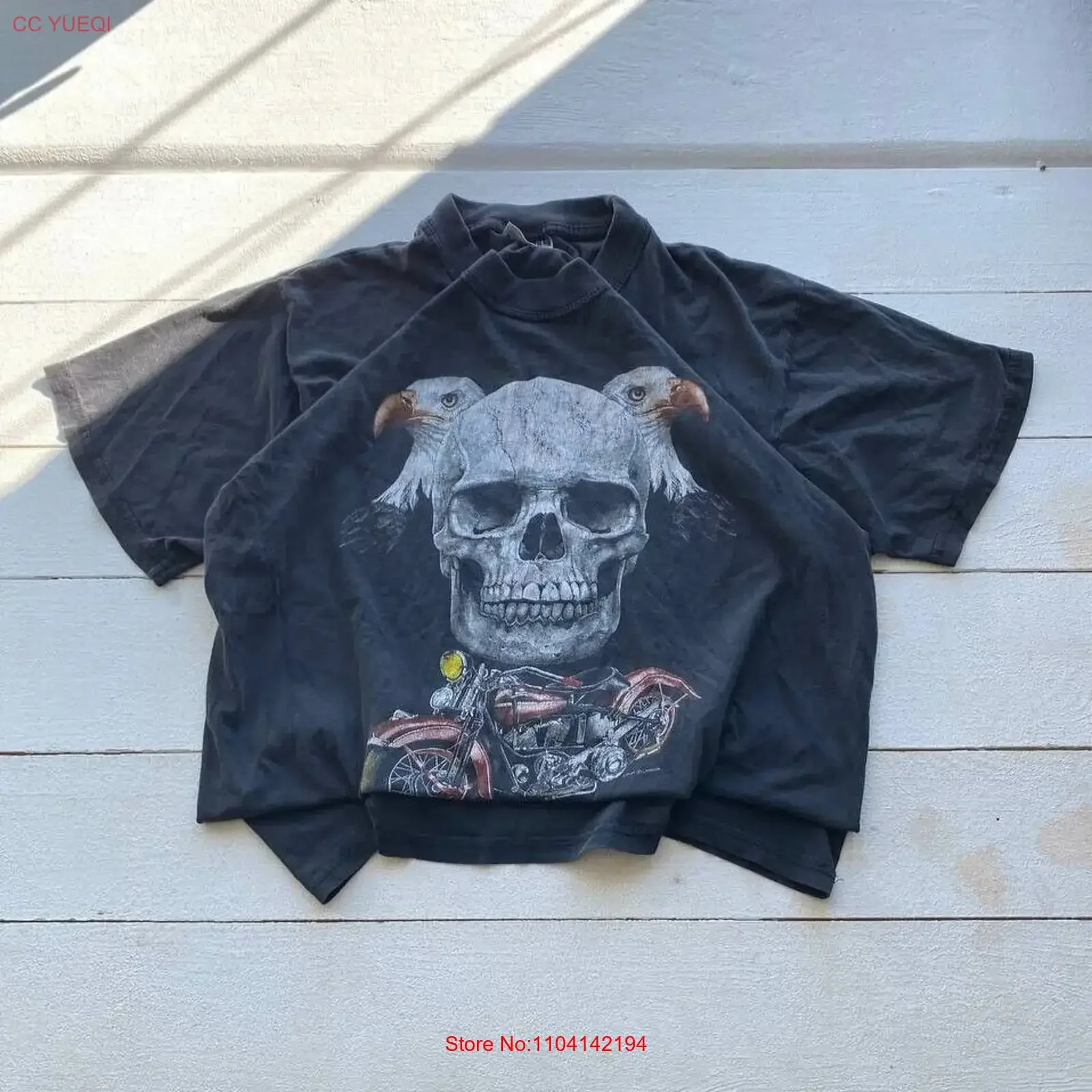 90s Zip It London Skull Bike Gothic Eagle Western T Shirt Mens Large Punk Tribal vintage Washed Stretched designer clothes