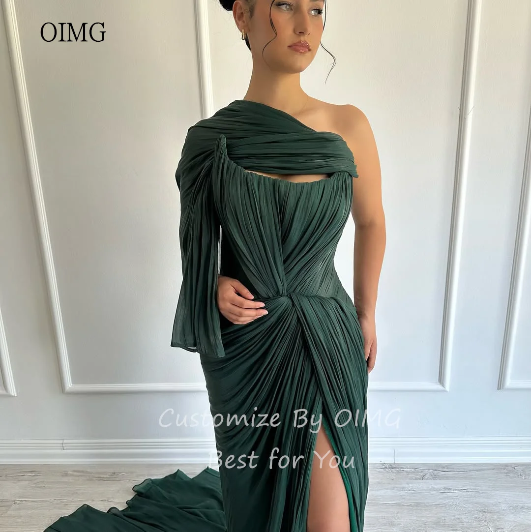OIMG Modern Green Strapless Mermaid Prom Gowns Sleeveless Pleated Party Gown Side Slit Long Evening Dress 2025 Customized - Image 5