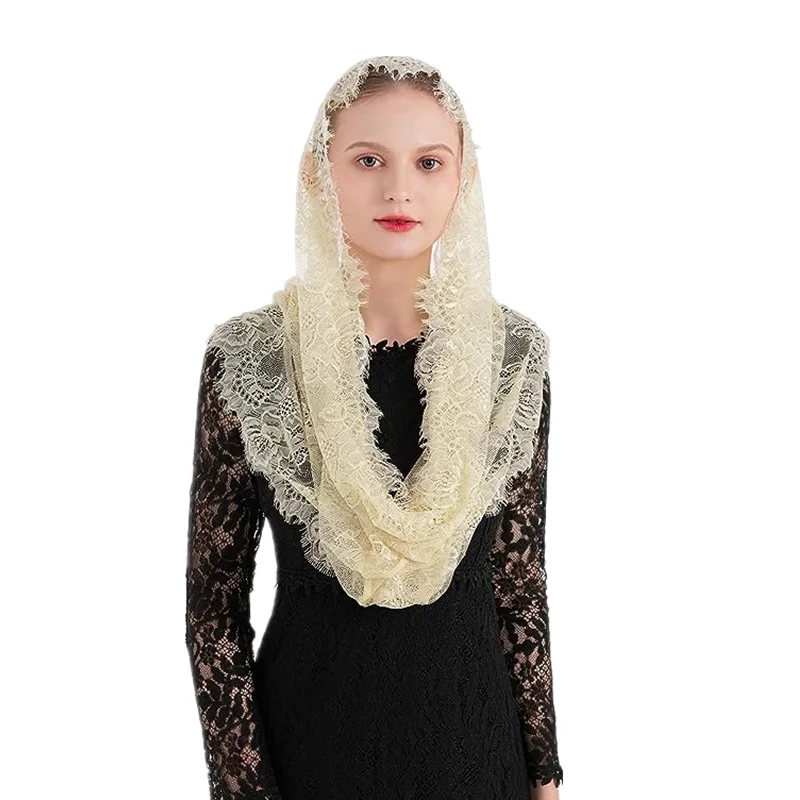 Black and White Eyelash Round Head Covering Spring and Summer New Infinity Lace Veil