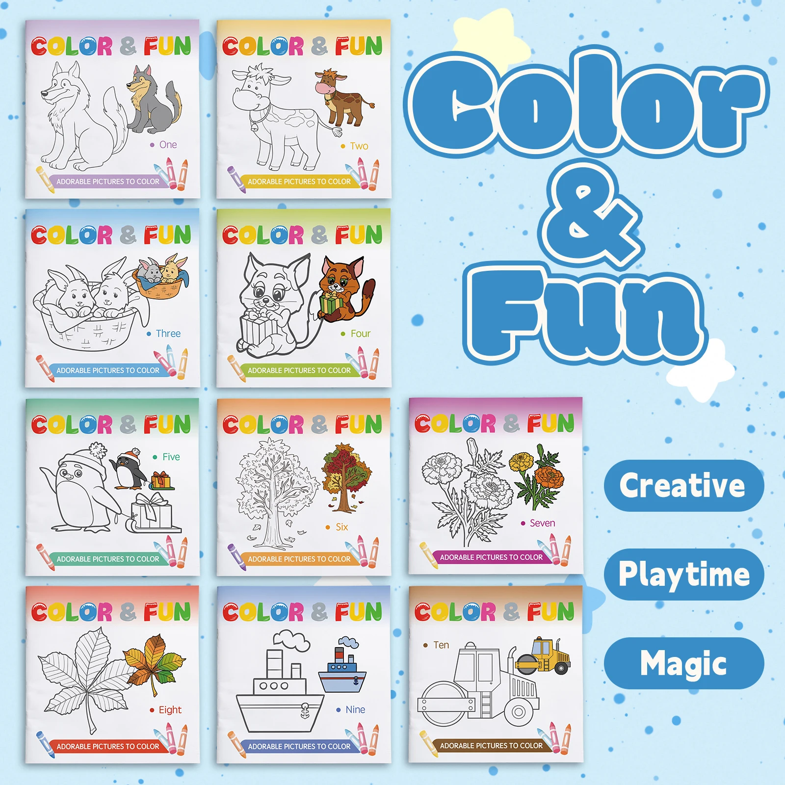10PCS Color & Fun Coloring Books for Kids – Creative Drawing and Coloring Activity Set