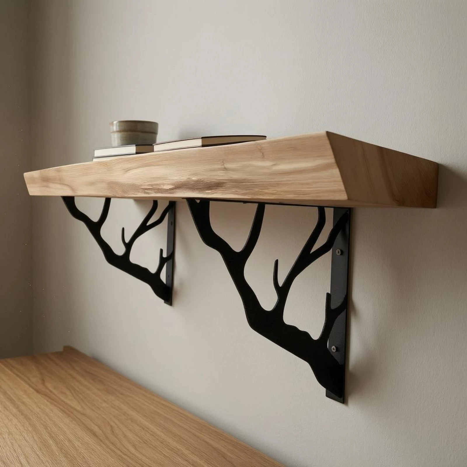 2 Pieces Tree Branch Shelf Bracket Space-Saving Decorative Shelf Support Home Hardware Flat Cutout