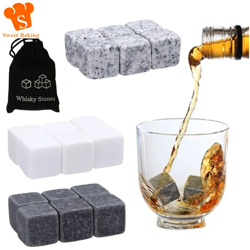 Piedras de Whisky de 6 piezas, cubo de hielo reutilizable, rocas naturales para Whisky, Bar, enfriador de vino, fiesta, regalos de boda