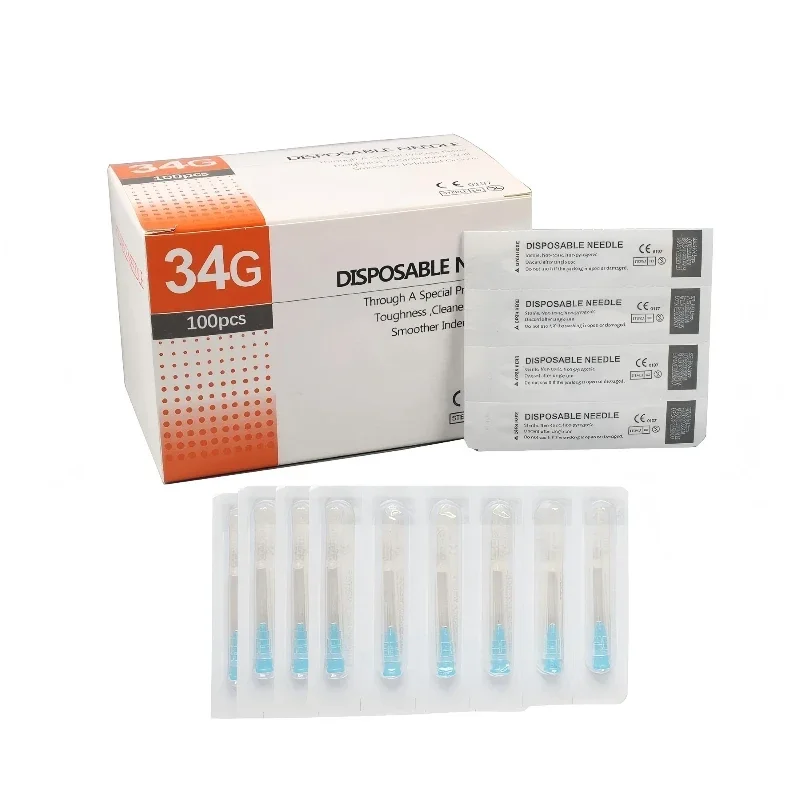 50pcs/100pcsStandard Fine tool 30G34G size 4mm 13mm 25mm 38mm Superfine Small Painless needleTeeth Eyelid demo Tool