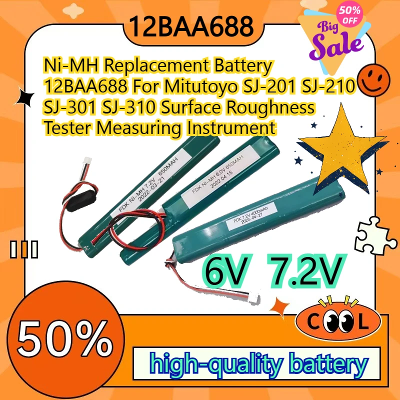 6V7.2V Ni-MH Replacement Battery 12BAA688 For Mitutoyo SJ-201 SJ-210 SJ-301 SJ-310 Surface Roughness Tester Measuring Instrument