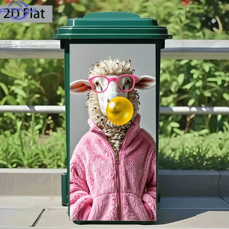 2D Flat Printing 1pc Trash Can Sticker 37×82cm Sheep Blowing Bubbles Eating Candy Theme Design Wall Sticker Decorative Wallpap