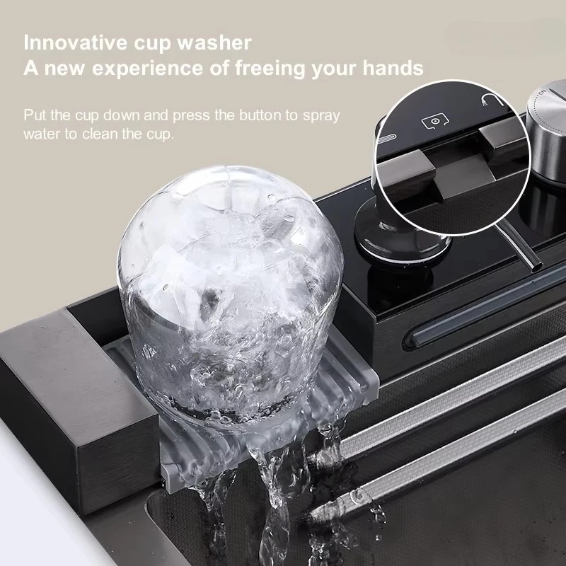 304 Stainless Steel Single Bowl Kitchen Sink Modern Multifunctional Waterfall Design Intelligent Pull-Out Feature Black Style