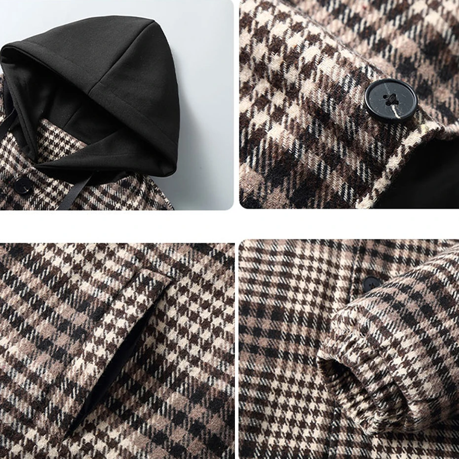 Plus Size 10XL 11XL Plaid Parkas Men Winter Thick Jacket Coat Plaid Fashion Casual Winter Hooded Jackets Big Size 11XL 10XL Male