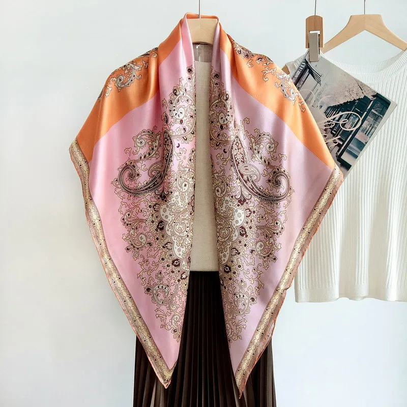 Luxury Designer Vintage Retro Scarf 110x110cm Real Silk Hand Rolled 100% Mulberry Silk Large Square Shawl Wrap for Women 2026