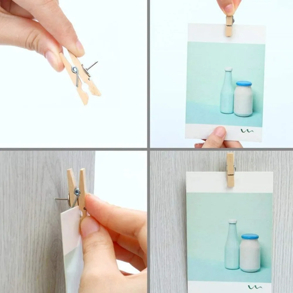 50 ชิ้น/กล่องสร้างสรรค์ไม้คลิป Push Pin ตกแต่งที่มีสีสันกระดานดํา Push Pins สะดวกทนทาน Thumb Tacks Photo Wall
