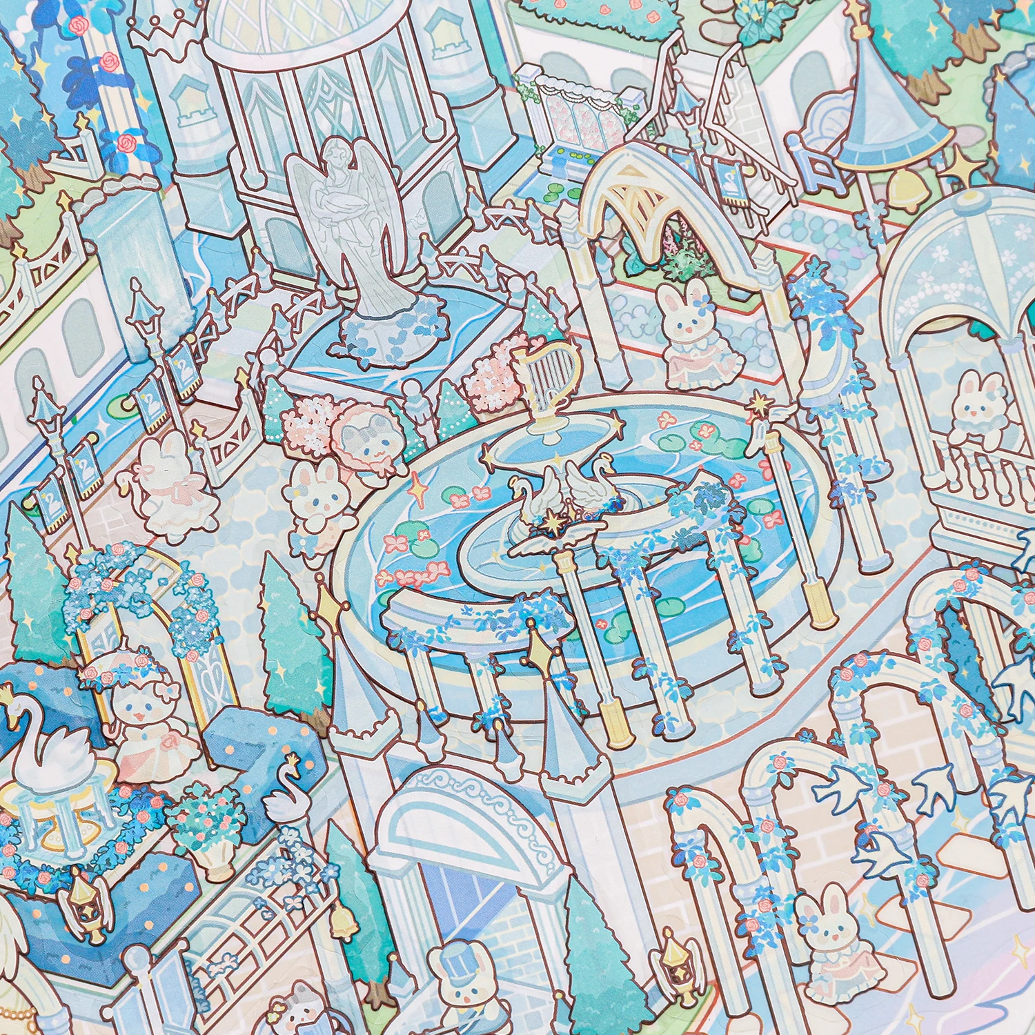 Kawaii Swan Lake 3D Dream Castle Landscape Sticker  DIY Pock