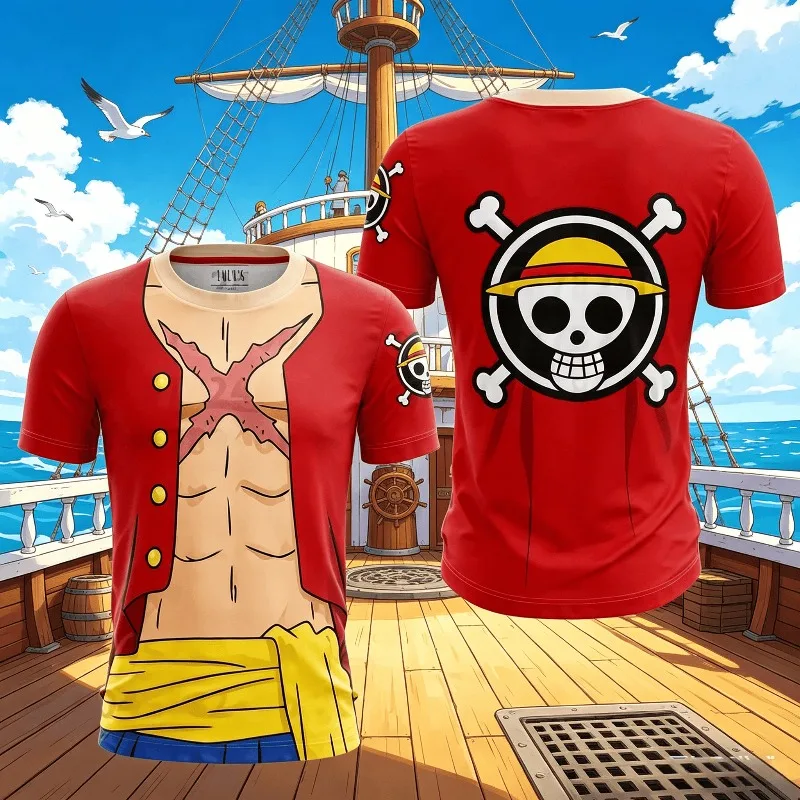 2026 Neuheiten Luffy Cosplay T-Shirt One Piece 3D-gedrucktes Kinder-Kurzarmshirt Themenkleidung für Comic-Ausstellungen