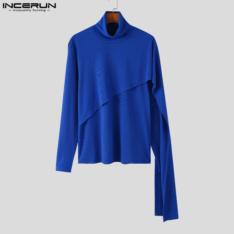 2023 Men Irregular Pullovers Solid Knitted Turtleneck Long Sleeve Sweaters Streetwear Autumn Casual Men Clothing S-5XL INCERUN