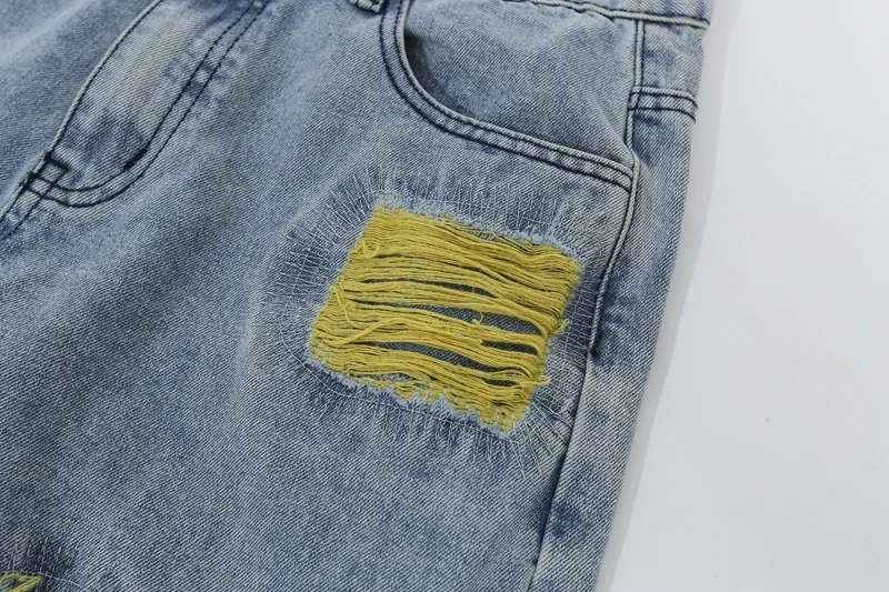 Chinesische Malerei-Stickerei auf Denim-Jeans für Herren, Streetwear mit Falten und Quasten, Distressed Destroyed Jeans, Gerade geschnittene Hose – Detail 10