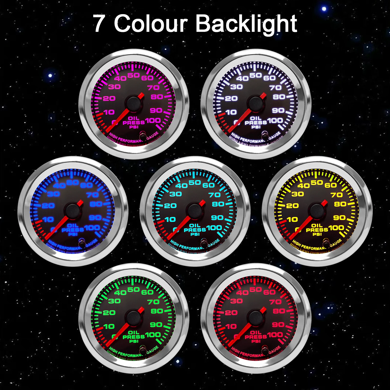 New 12V 52mm 7 Colors Car Boost Water Temperature Oil Temperature Oil Press Air fuel ratio Voltmeter EGT Tachometer RPM Gauge