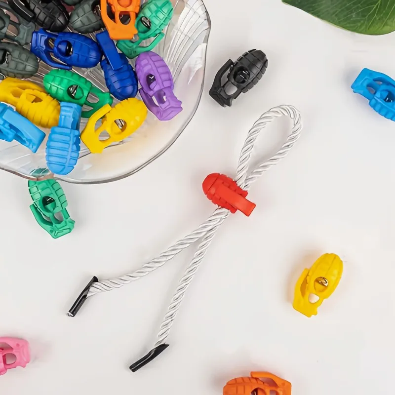 19 pcs Grenade Cord Locks, Random Color Assortment, suitable for Shoelaces Adjustment, Grenade-Shaped Design