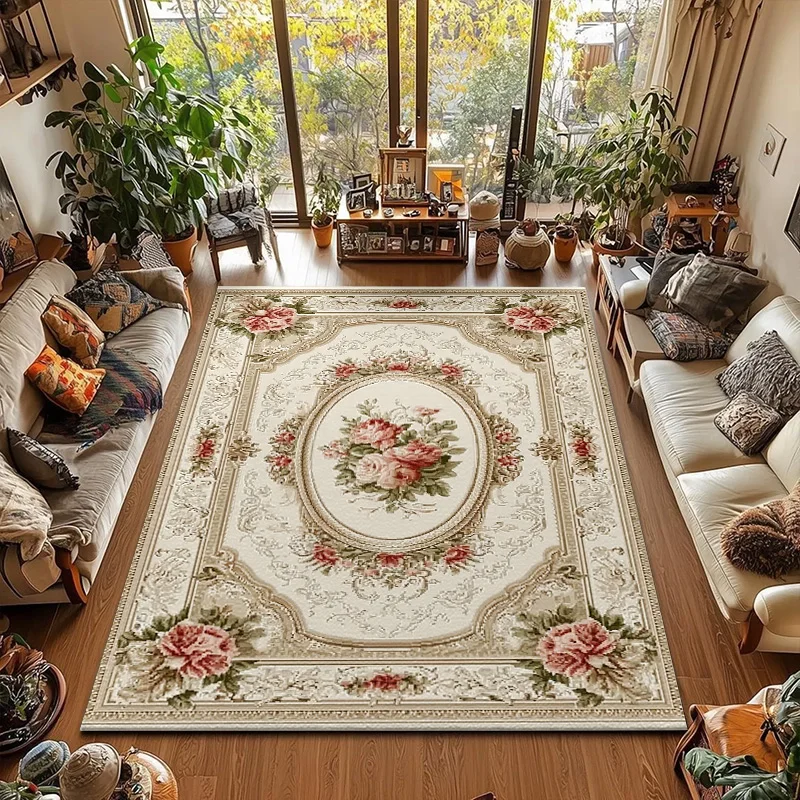 RAKKS Europe Light Luxury Vintage Floral Flower Carpet Anti-skid Mat Modern Living Room Floor Rugs for Bedroom Home Decoration