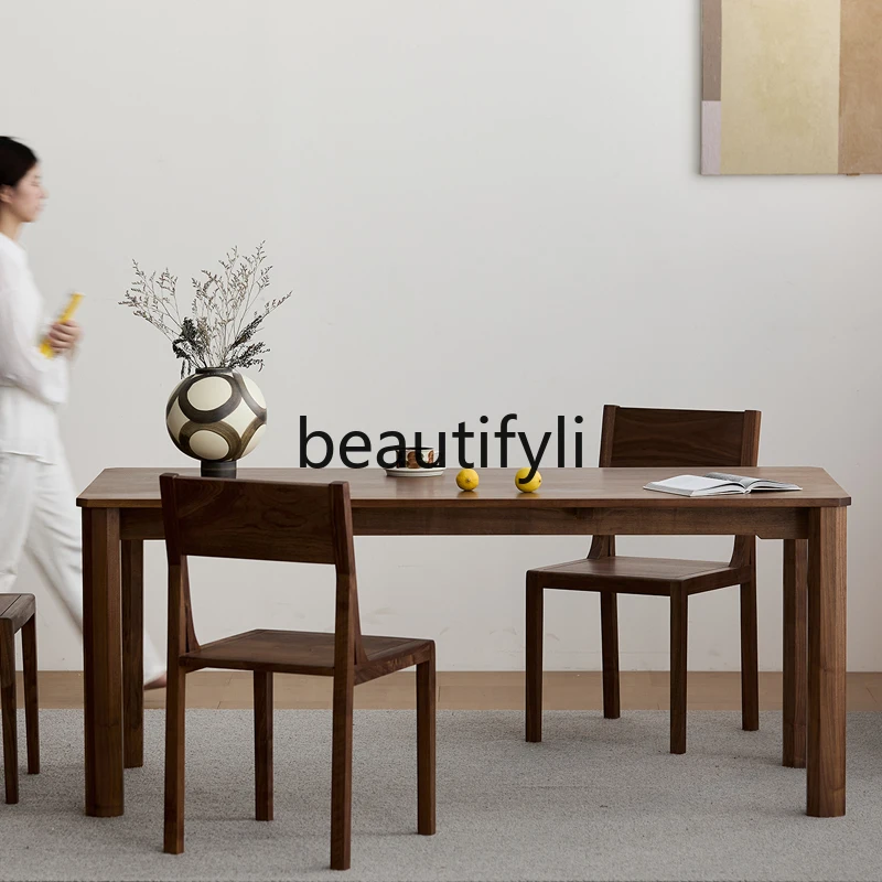 طاولة طعام من الخشب الصلب من خشب الجوز الأسود، وأثاث من الخشب الصلب بتصميم بسيط، ومكتب مكتب