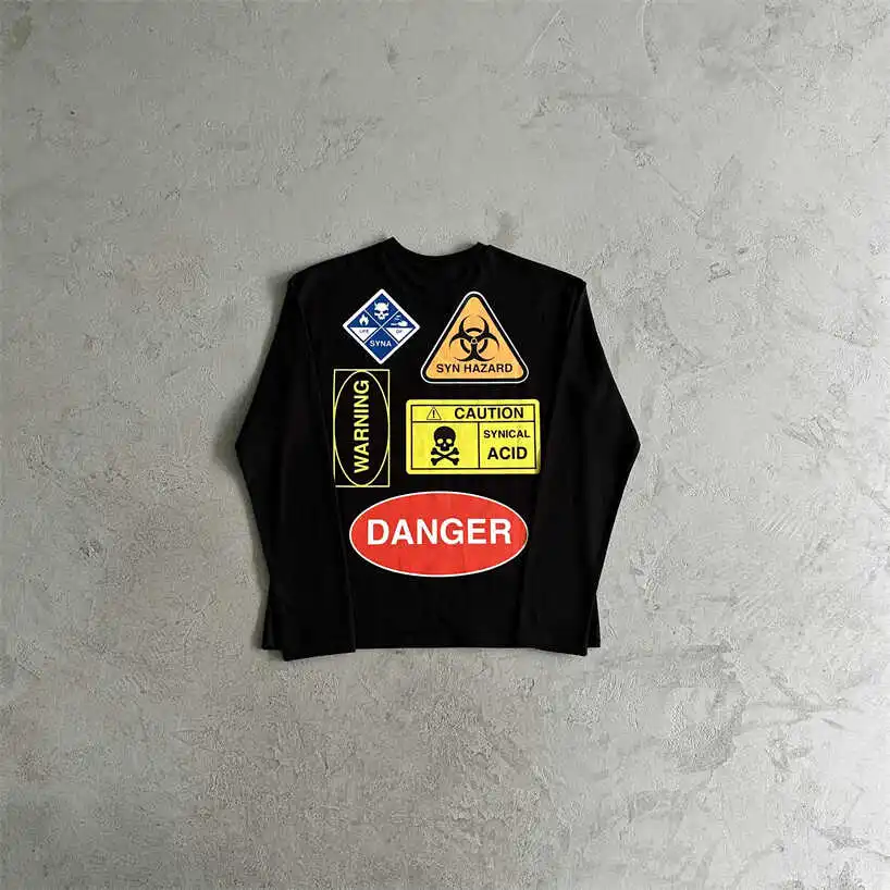 

Syna Original High Faion Trendy Bla Street Versatile round Ne Long Sve Cotton T-irt Urban Sle Stand Fit T-irt