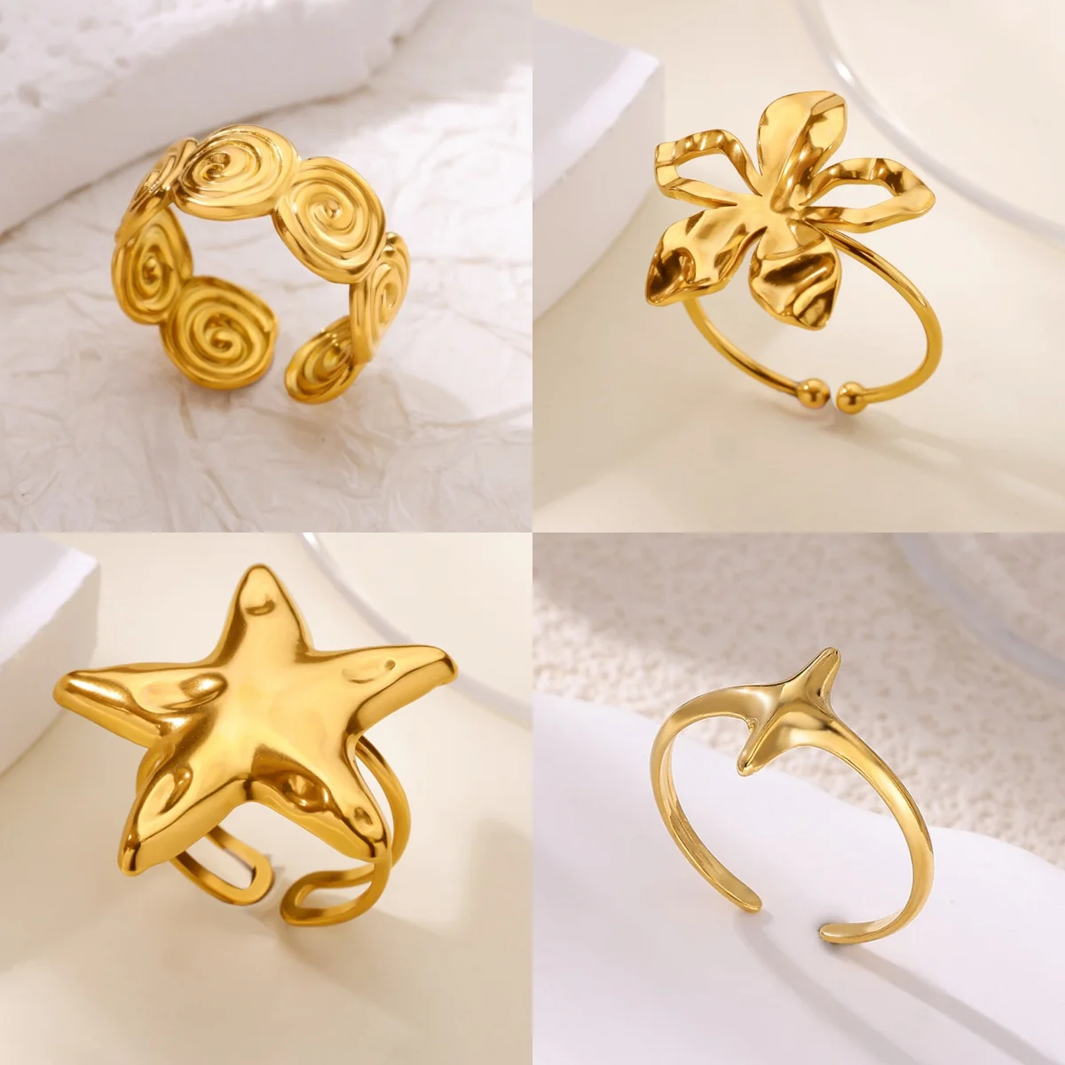 Vintage Blumen Damenringe 18K Vergoldet Geometrischer Zirkonia Schmuckring Kostenloser Versand
