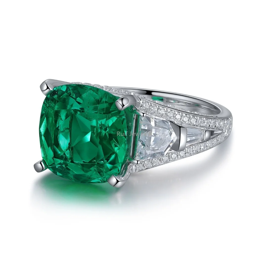 Ruif Unique Charming 925 Silver 5.1ct Lab Grown Emerald Rings for Women  Fashion Jewelry Engagement Wedding Ring Party Gift