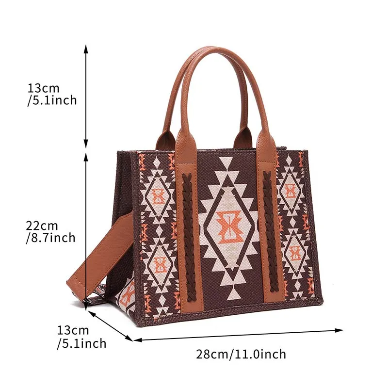 Large Capacity Women Western Cotton Linen Printed Clash Tote Top Handle Satchel Bags Bohemian Shoulder Crossbody Bag with Purse