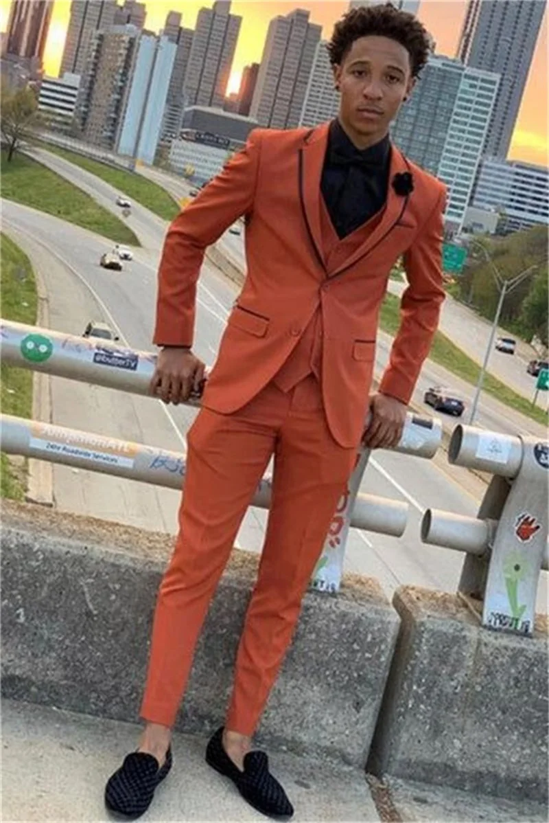 Costume Orange pour hommes, ensemble pantalon 2 pièces, Blazer + pantalon, Tuxedos de mariage, veste de bal, manteau formel à rayures noires pour le bureau et les affaires