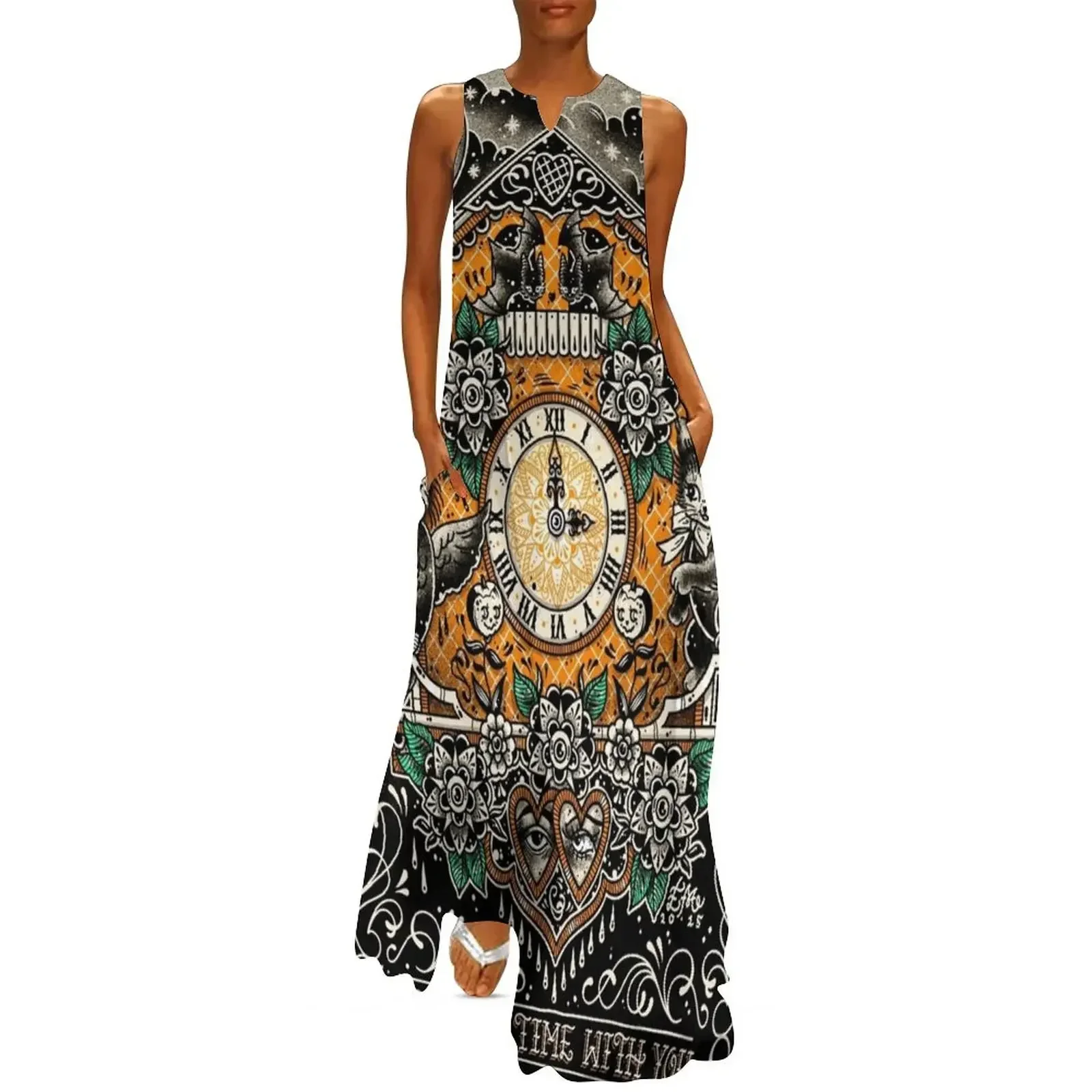 

Keeping Time Halloween Style Cuckoo Clock Cute Tattoo Flash Long Dress Dresses Dress