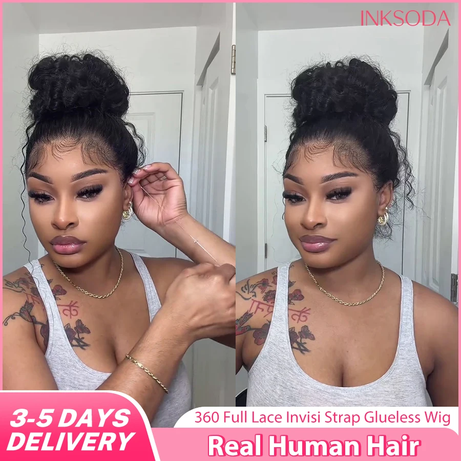 

Парик с HD-кружевной передней частью 360, незаметный шнурок, глубокая волна, натуральные волосы, предварительно выщипанные, плотность 220, полноразмерный парик с невидимым шнурком